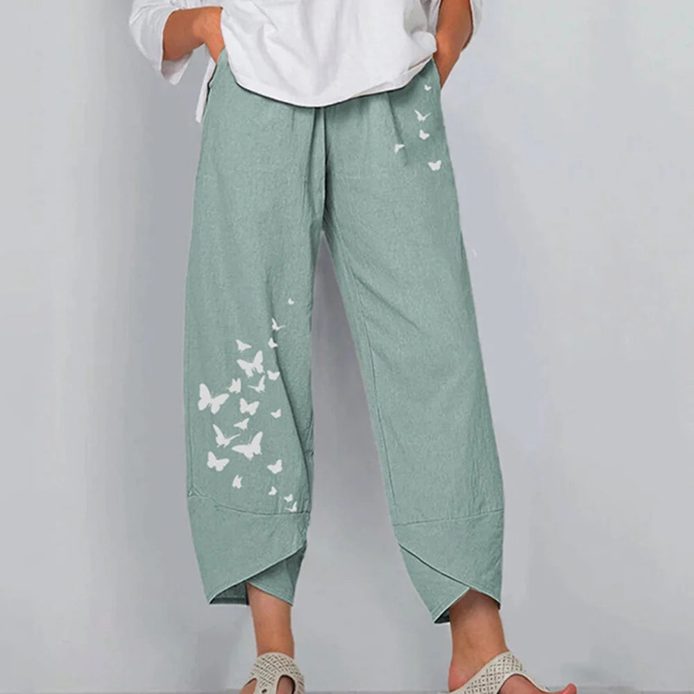 Vintage Print Wide Leg Pants
