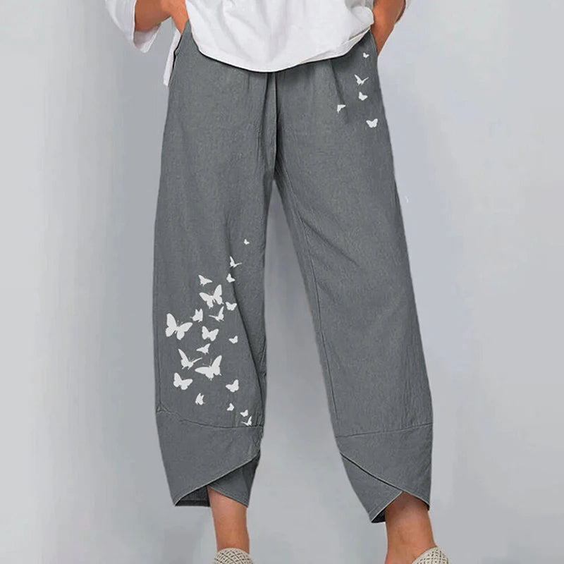 Vintage Print Wide Leg Pants