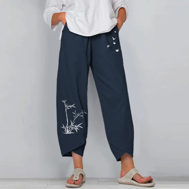 Vintage Print Wide Leg Pants