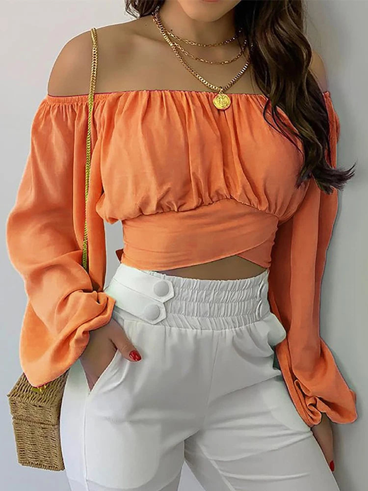 Elegant Off-Shoulder Bow Crop Top