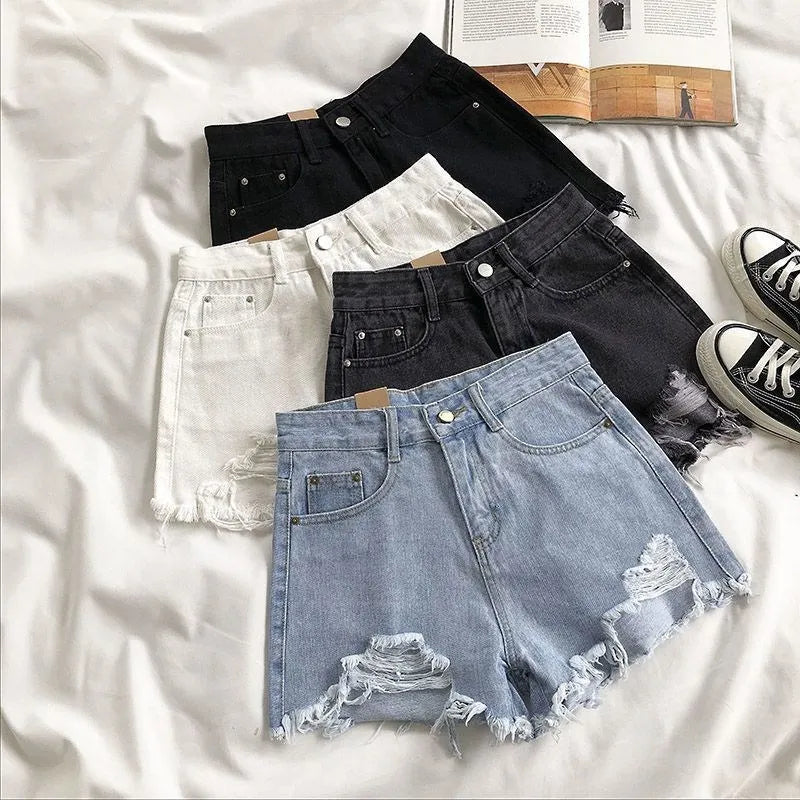 Chic High-Waist Ripped Denim Shorts