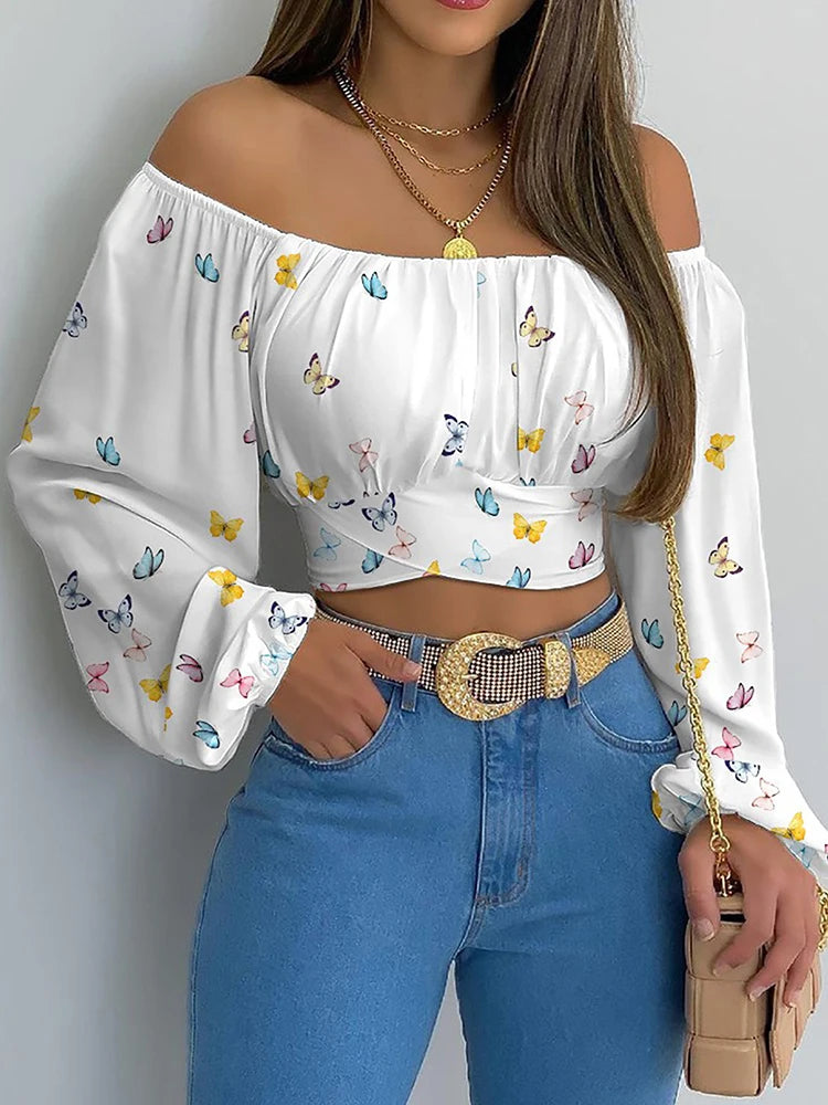 Elegant Off-Shoulder Bow Crop Top