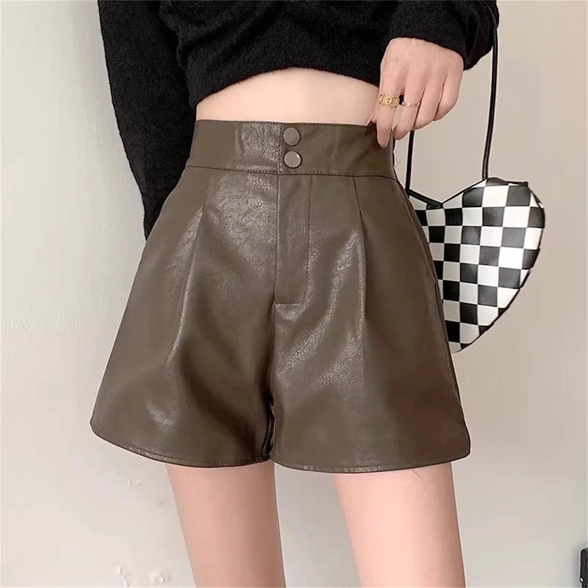 Elegant  Leather High-Waist Shorts