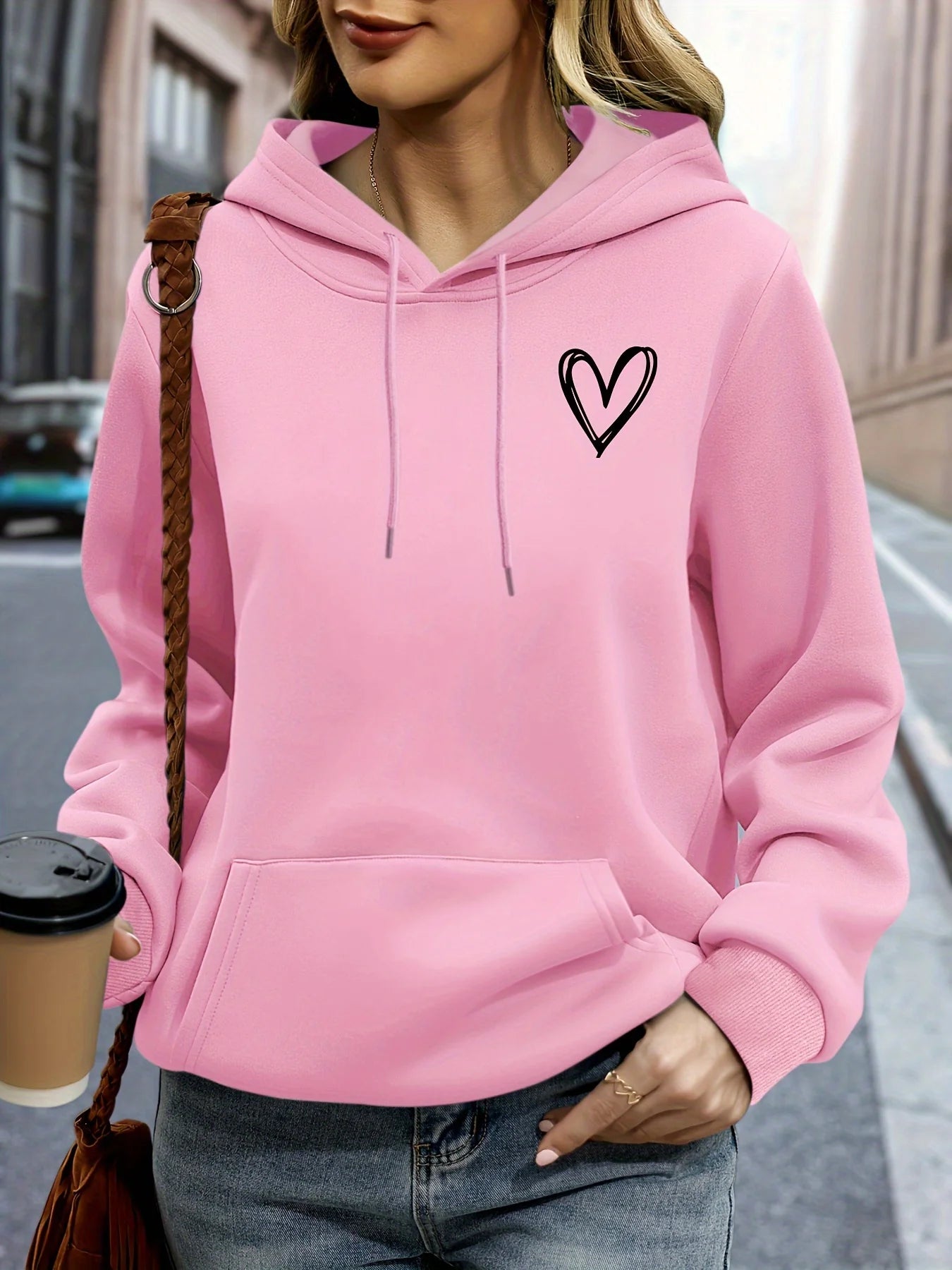 Heart Print Oversized Hoodie