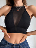 Wine/Black Ribbed Camisole Crop Top