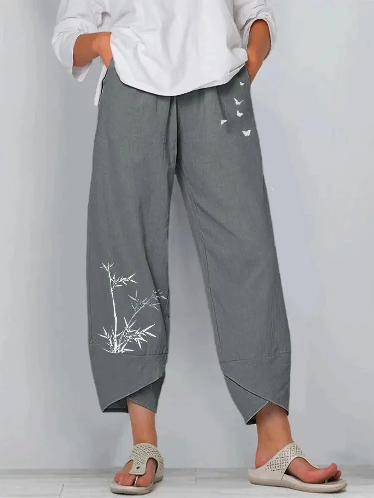 Vintage Print Wide Leg Pants
