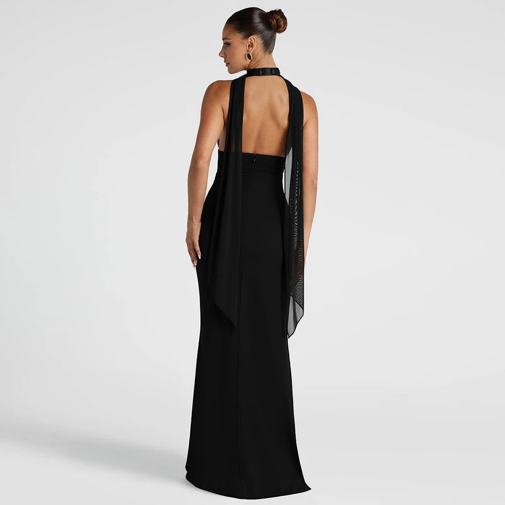 Midnight Elegance V-Neck Party Dress