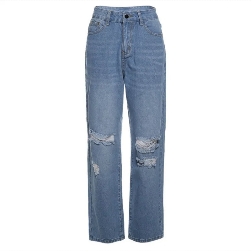 Ripped High-Waist Slim Fit Jeans