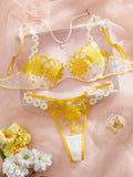 ellow Daisy Embroidered Lingerie Set