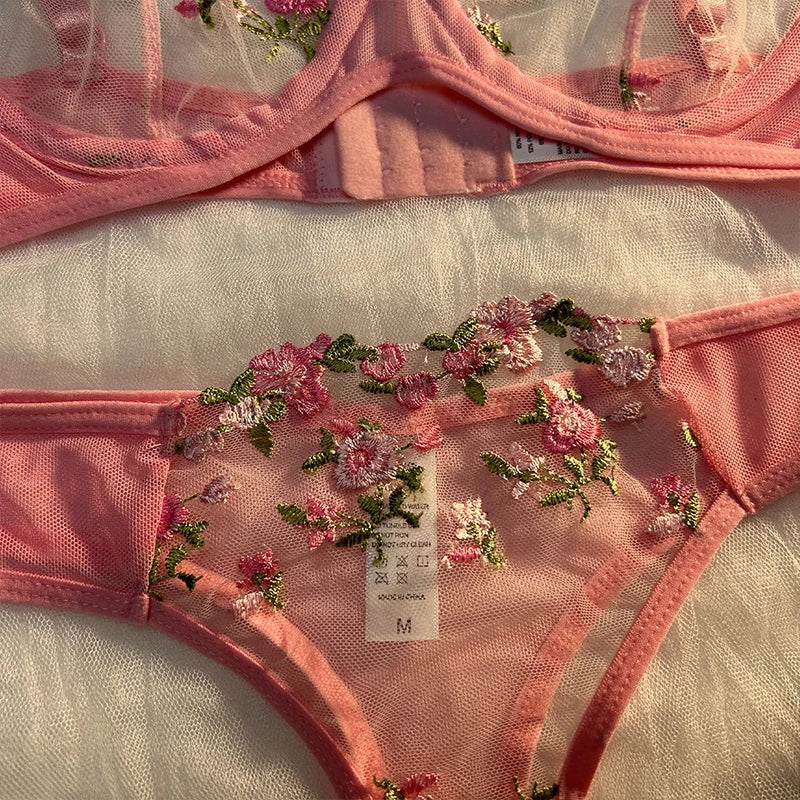 Floral Embroidered Bra & Panties Set