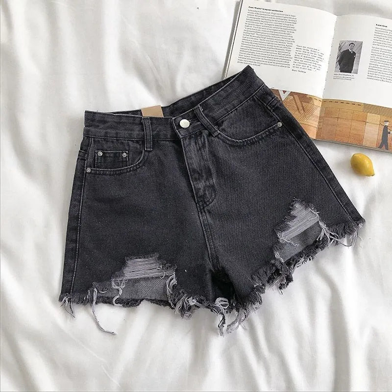 Chic High-Waist Ripped Denim Shorts