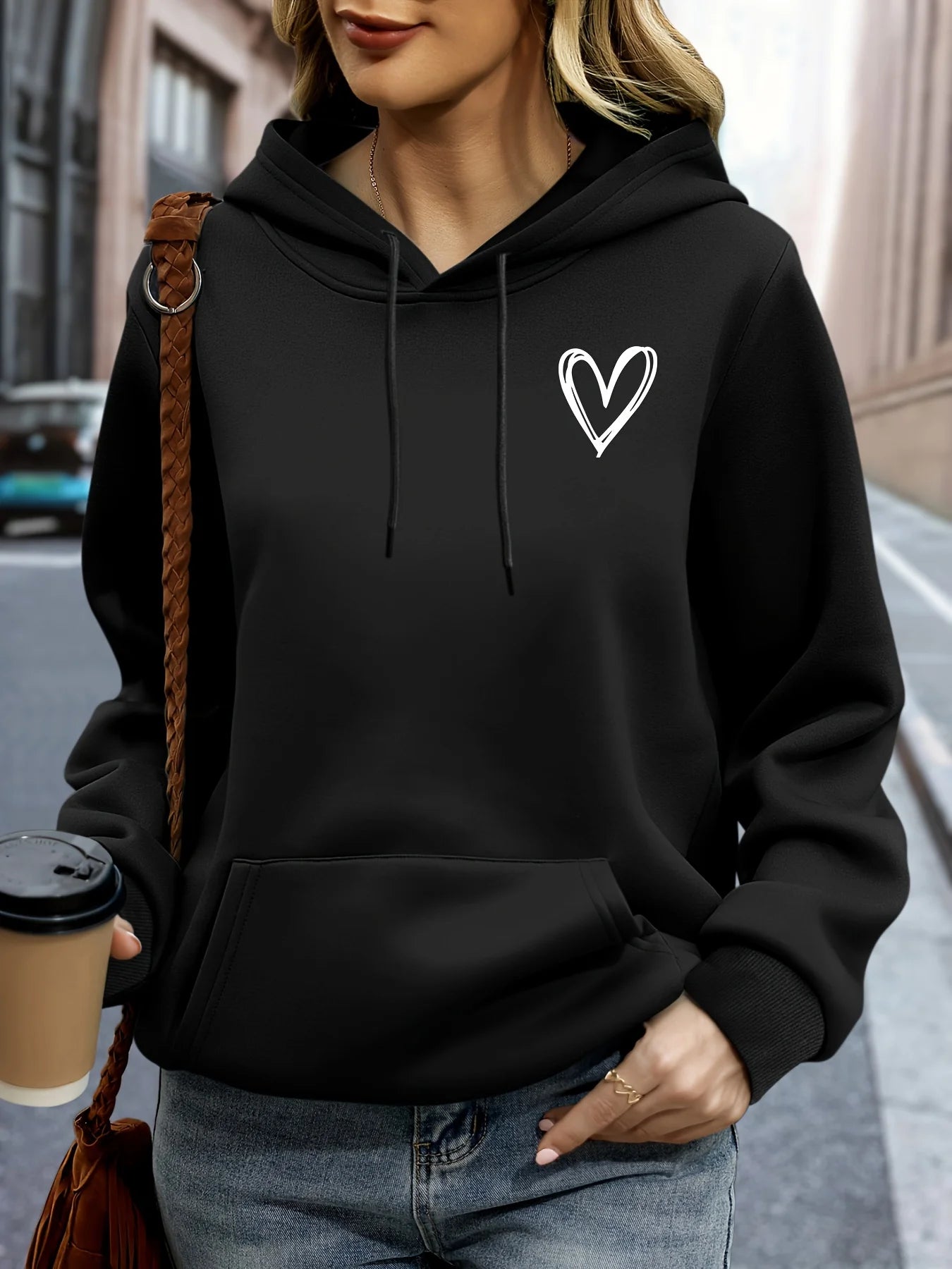 Heart Print Oversized Hoodie