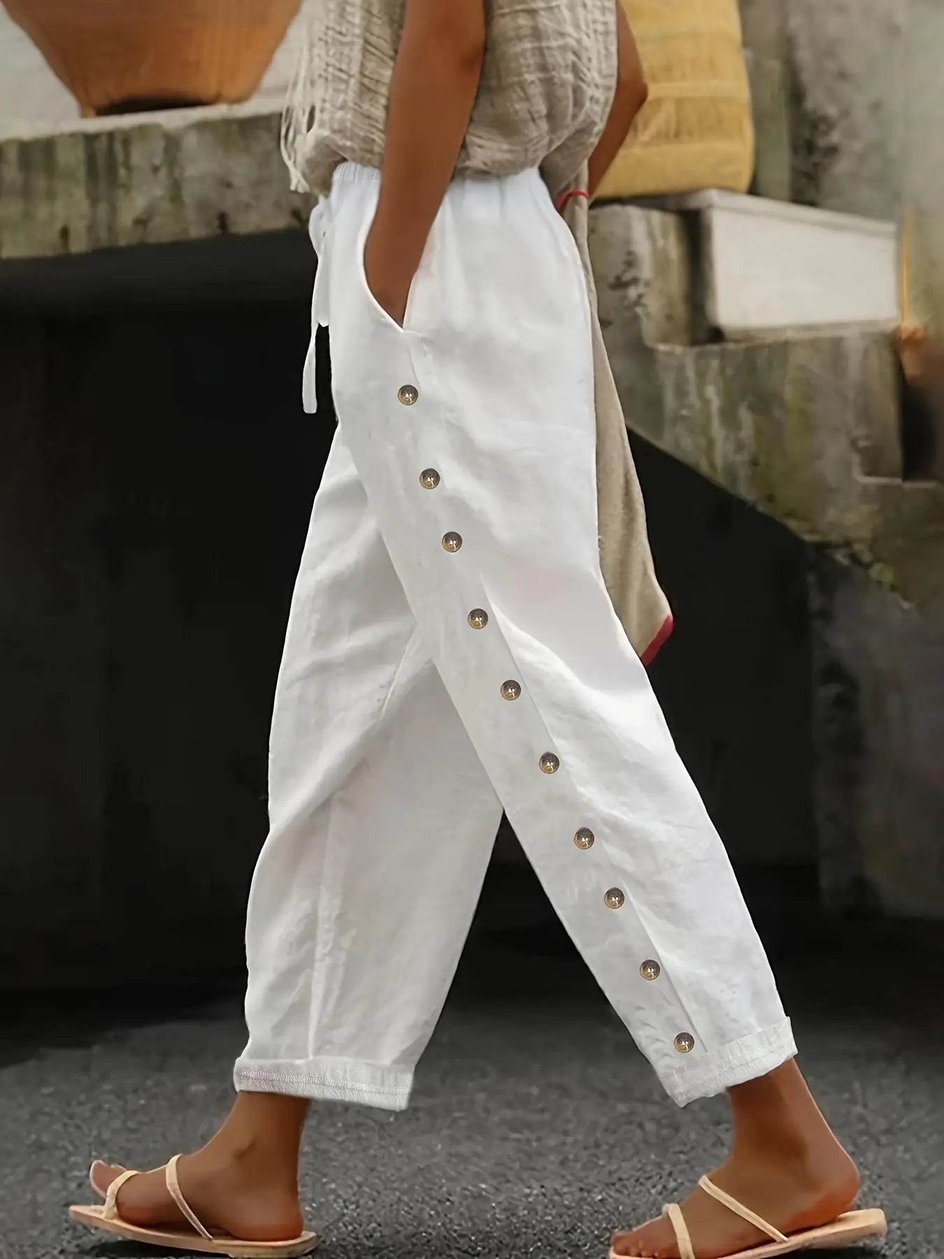 Elastic Waist Straight Pants