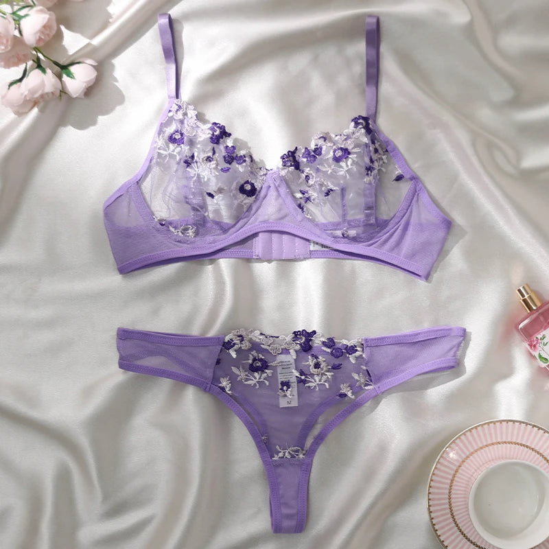 Floral Embroidered Bra & Panties Set