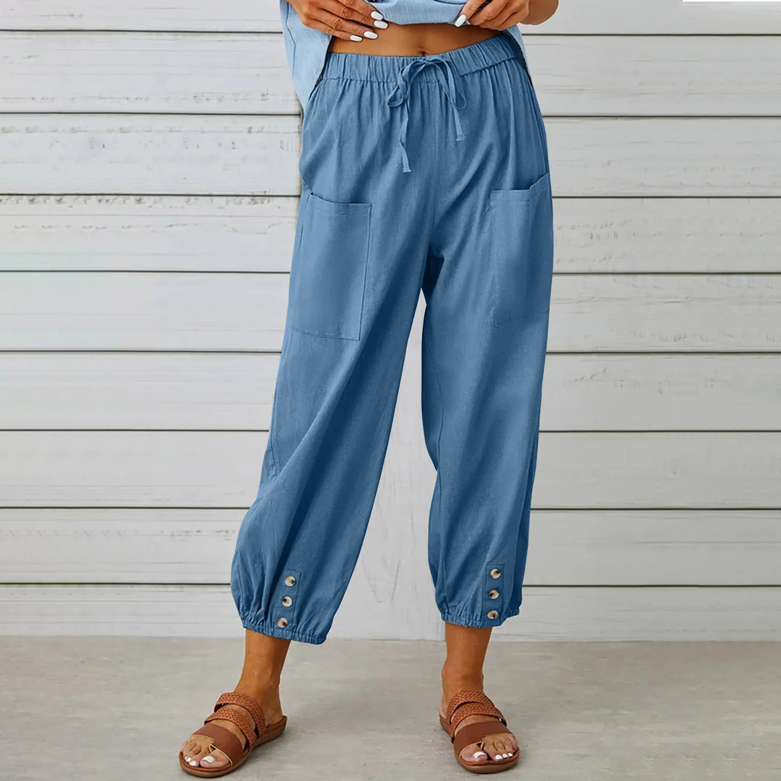 Cotton Linen Wide Leg Pants