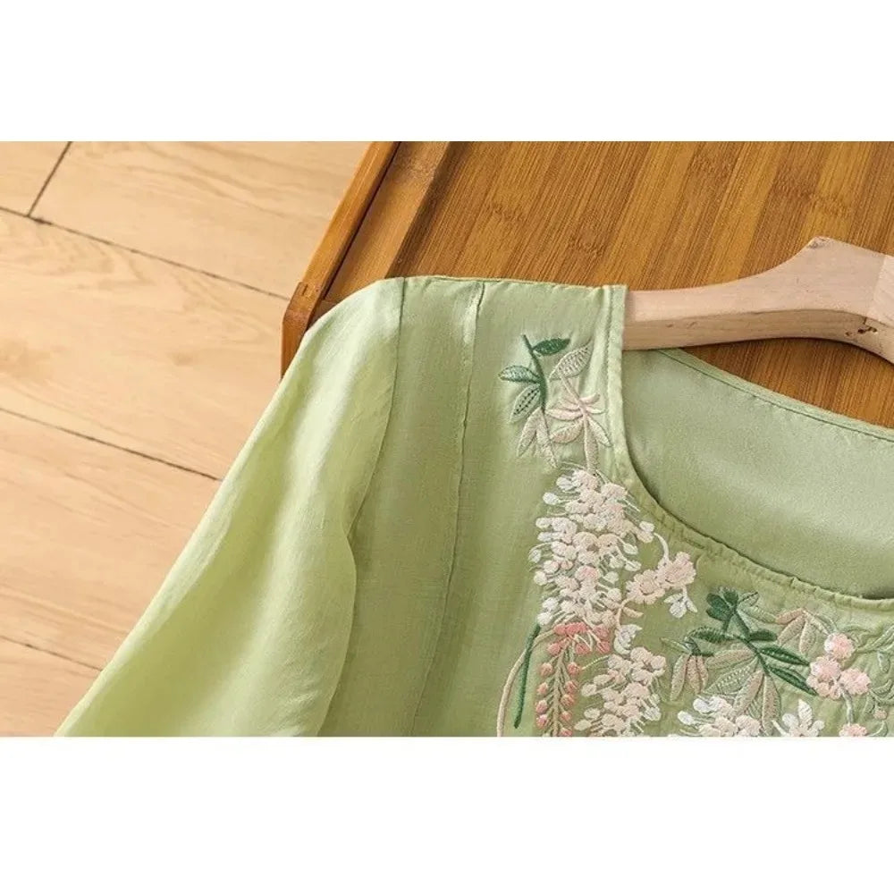 Vintage Cotton-Linen Embroidered Top