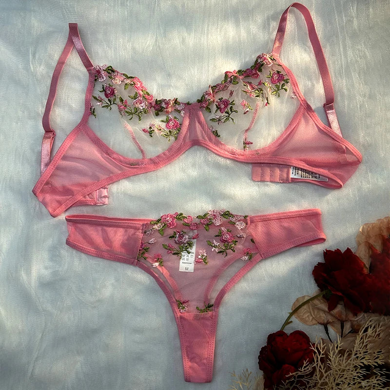 Floral Embroidered Bra & Panties Set