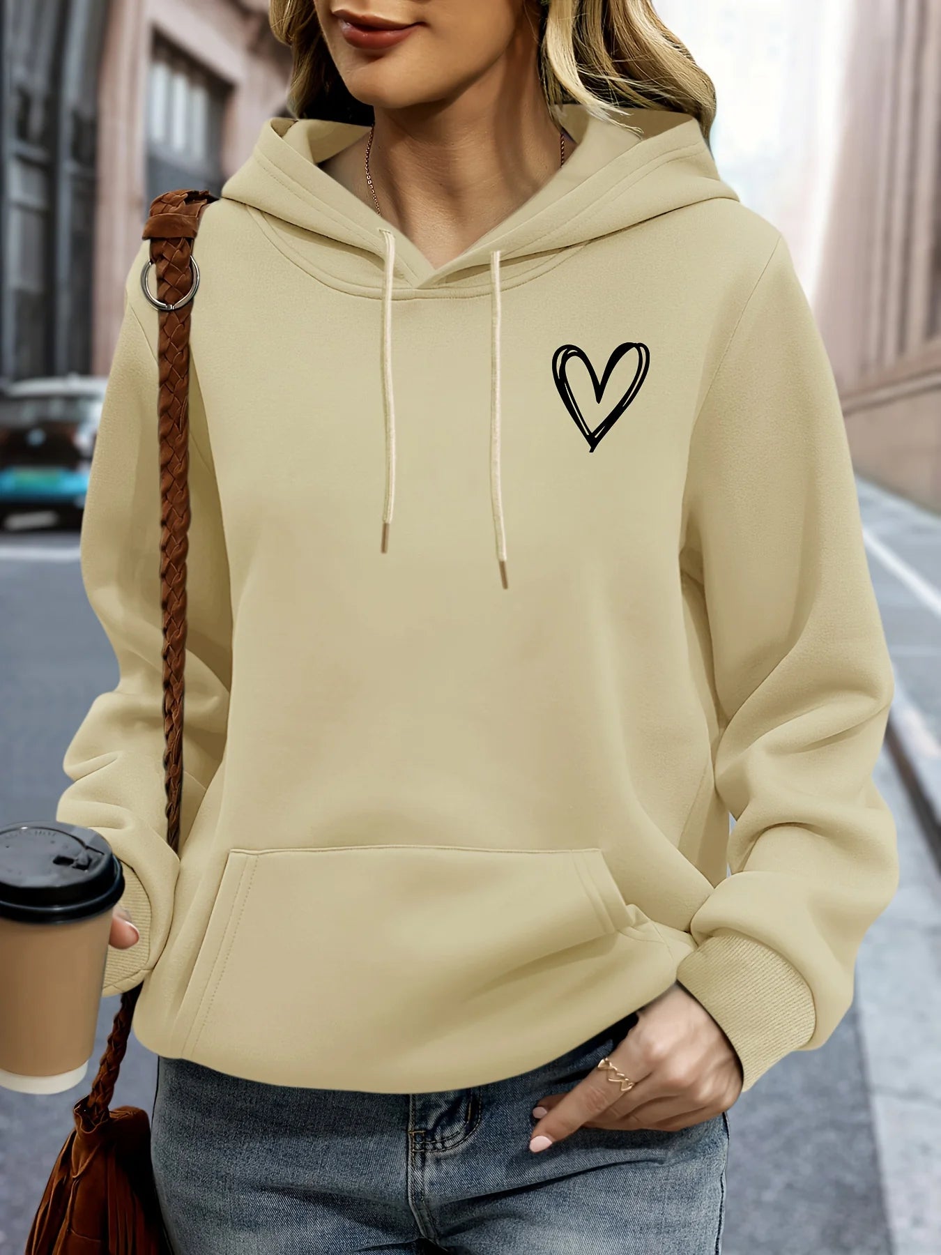 Heart Print Oversized Hoodie