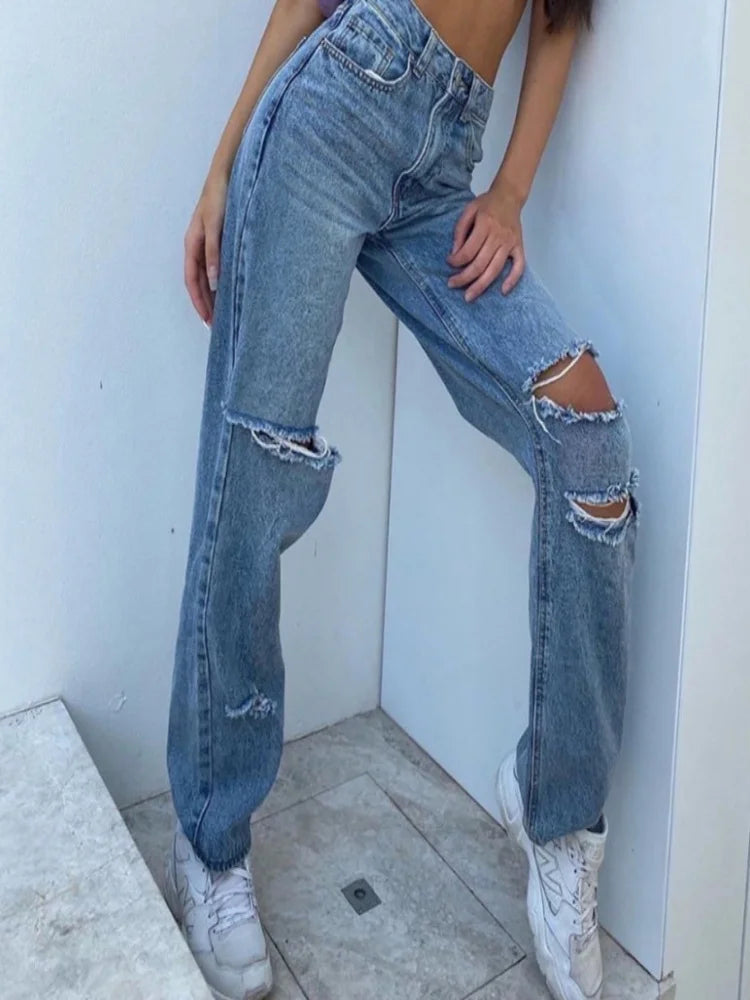 Ripped High-Waist Slim Fit Jeans