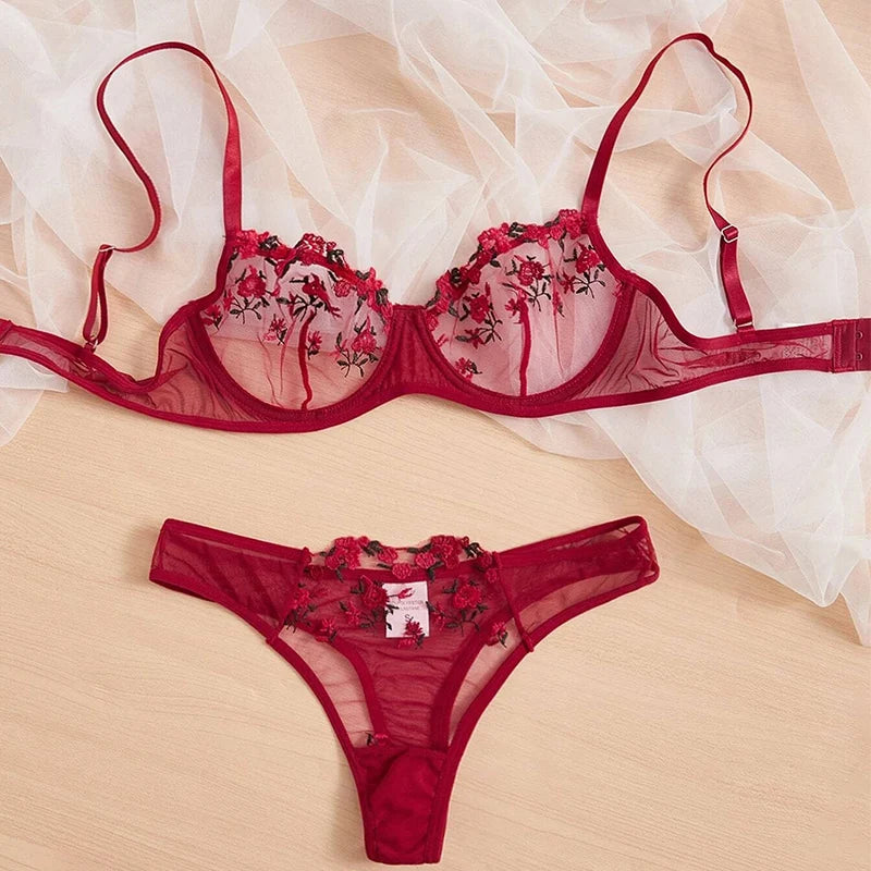 Floral Embroidered Bra & Panties Set