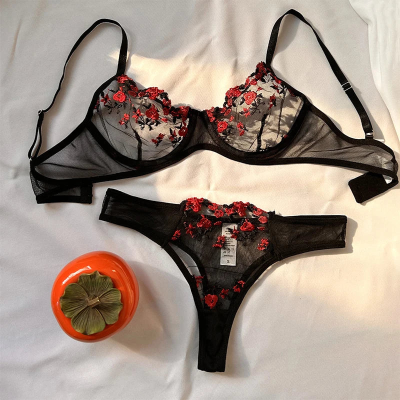 Floral Embroidered Bra & Panties Set