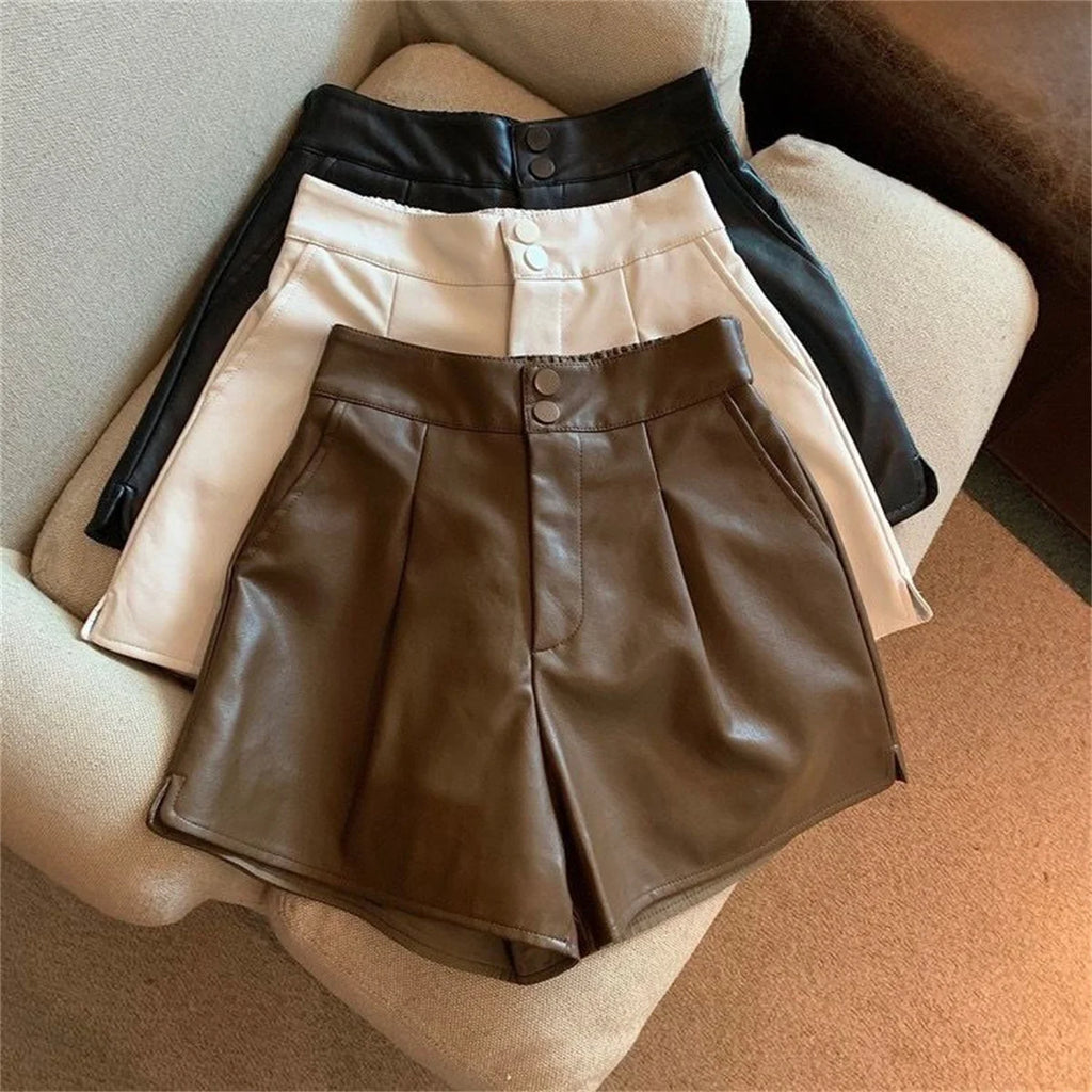 Elegant  Leather High-Waist Shorts