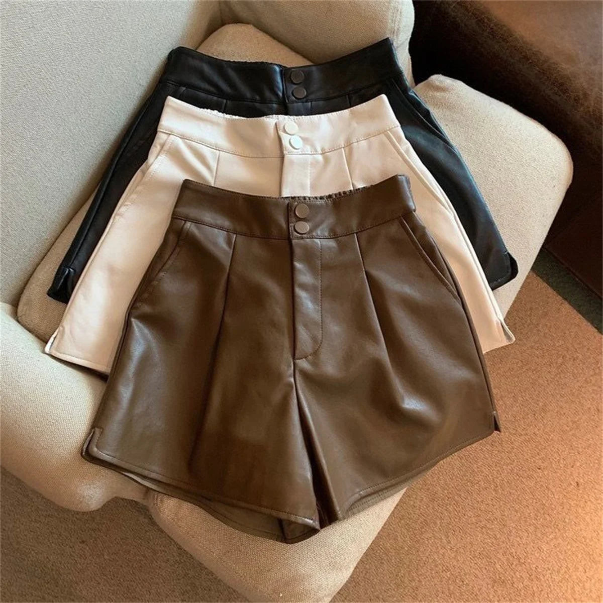 Elegant  Leather High-Waist Shorts