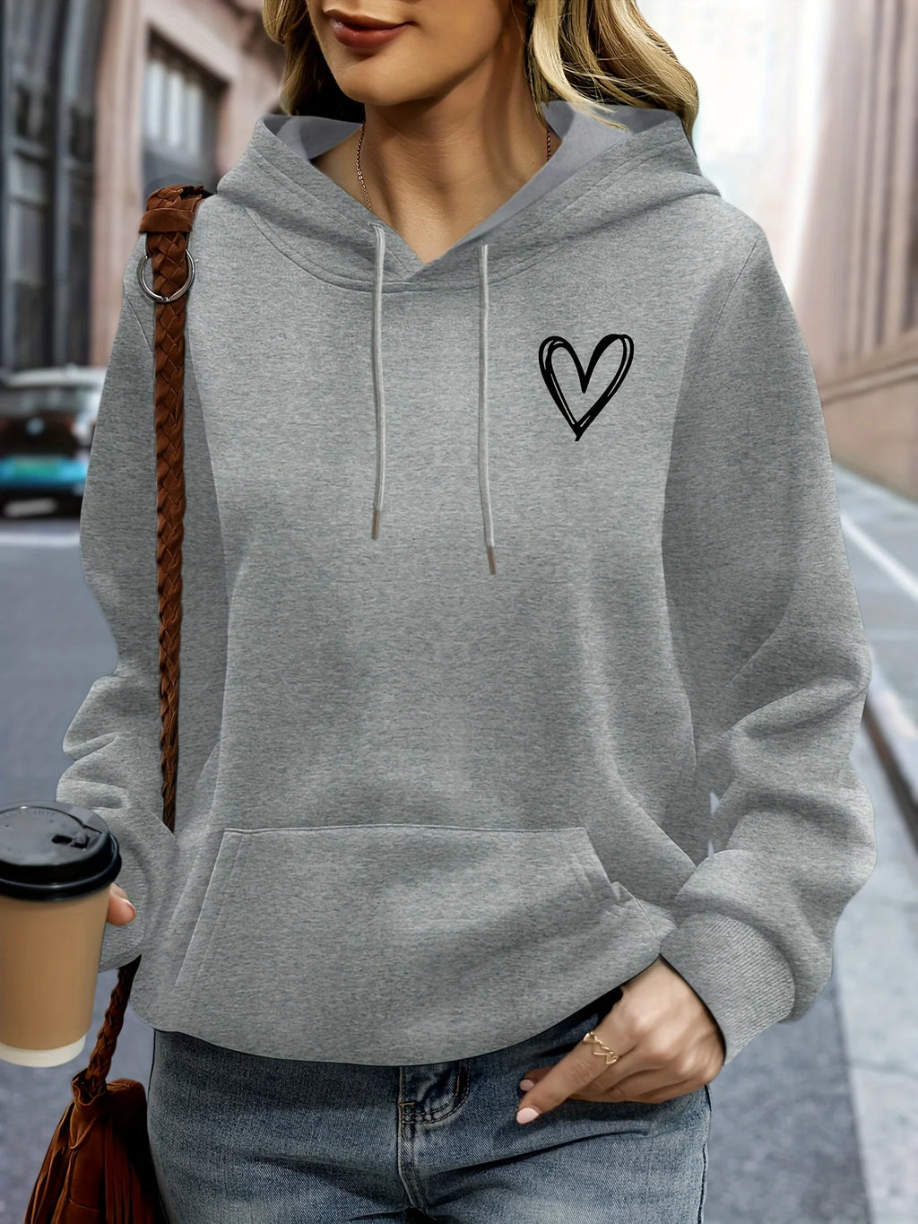 Heart Print Oversized Hoodie