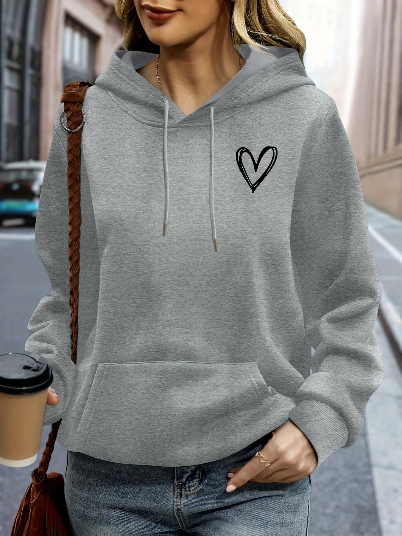 Heart Print Oversized Hoodie