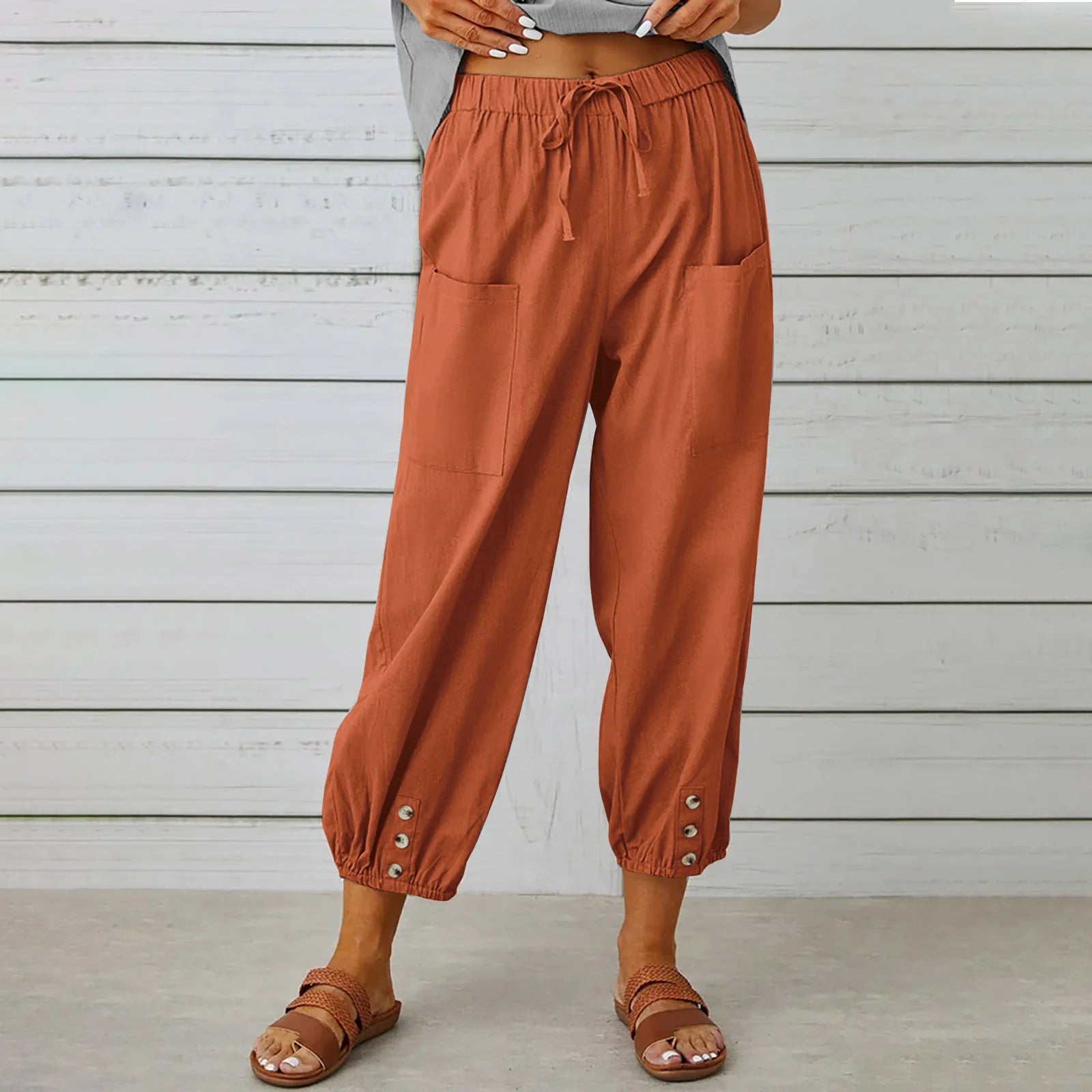 Cotton Linen Wide Leg Pants