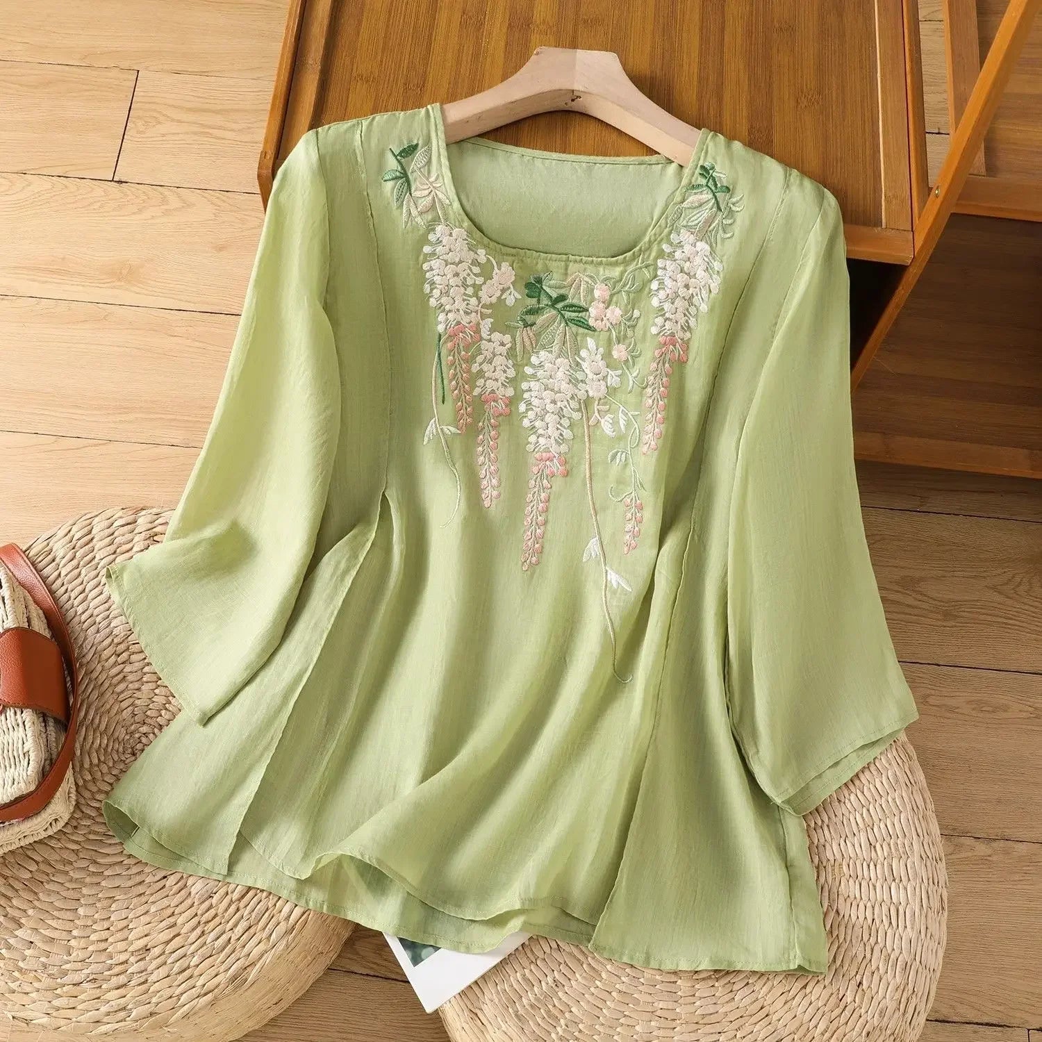 Vintage Cotton-Linen Embroidered Top