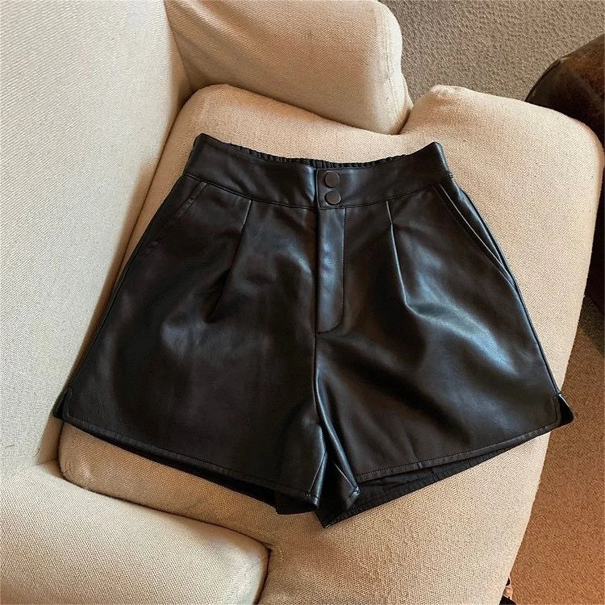 Elegant  Leather High-Waist Shorts
