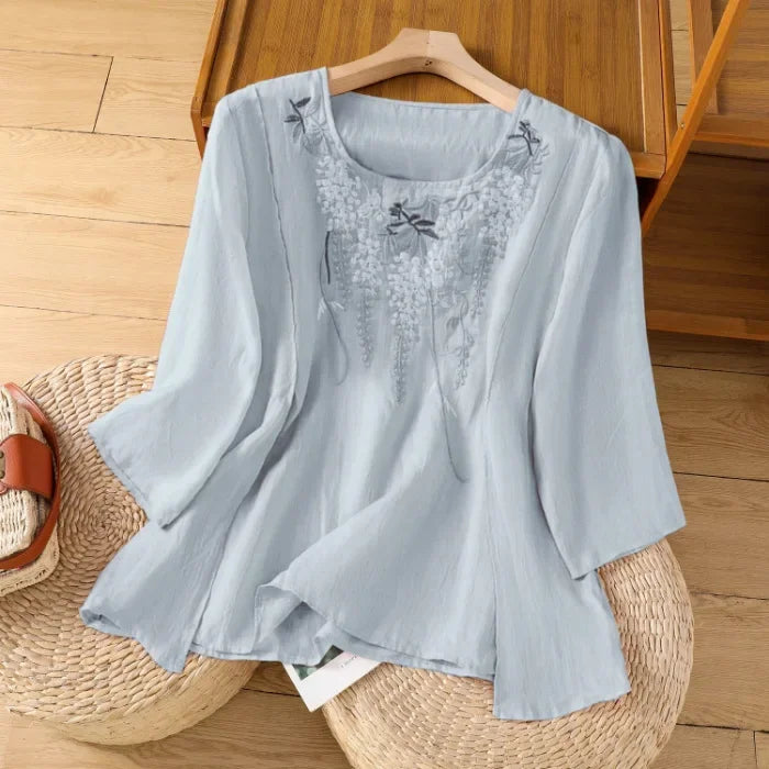 Vintage Cotton-Linen Embroidered Top