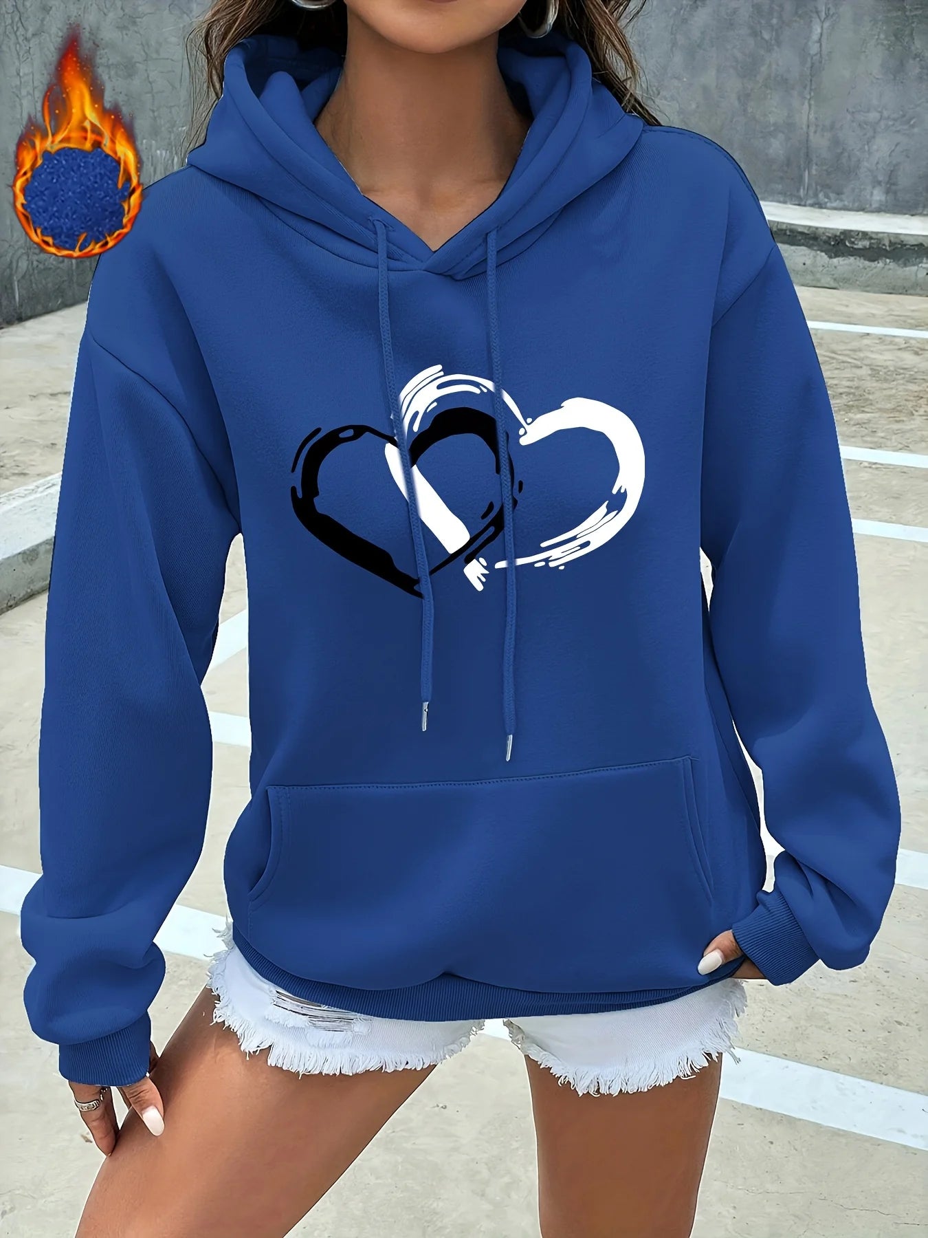 Heart Print Kangaroo Pocket Hoodie