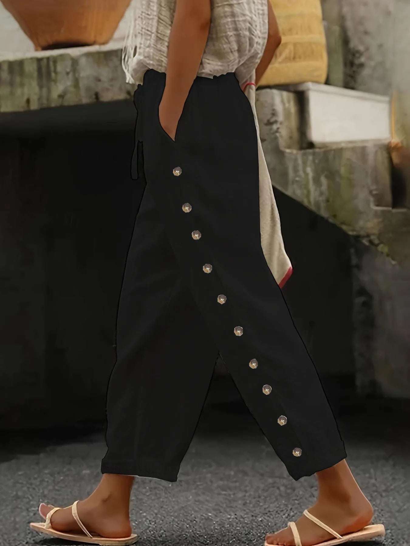 Elastic Waist Straight Pants