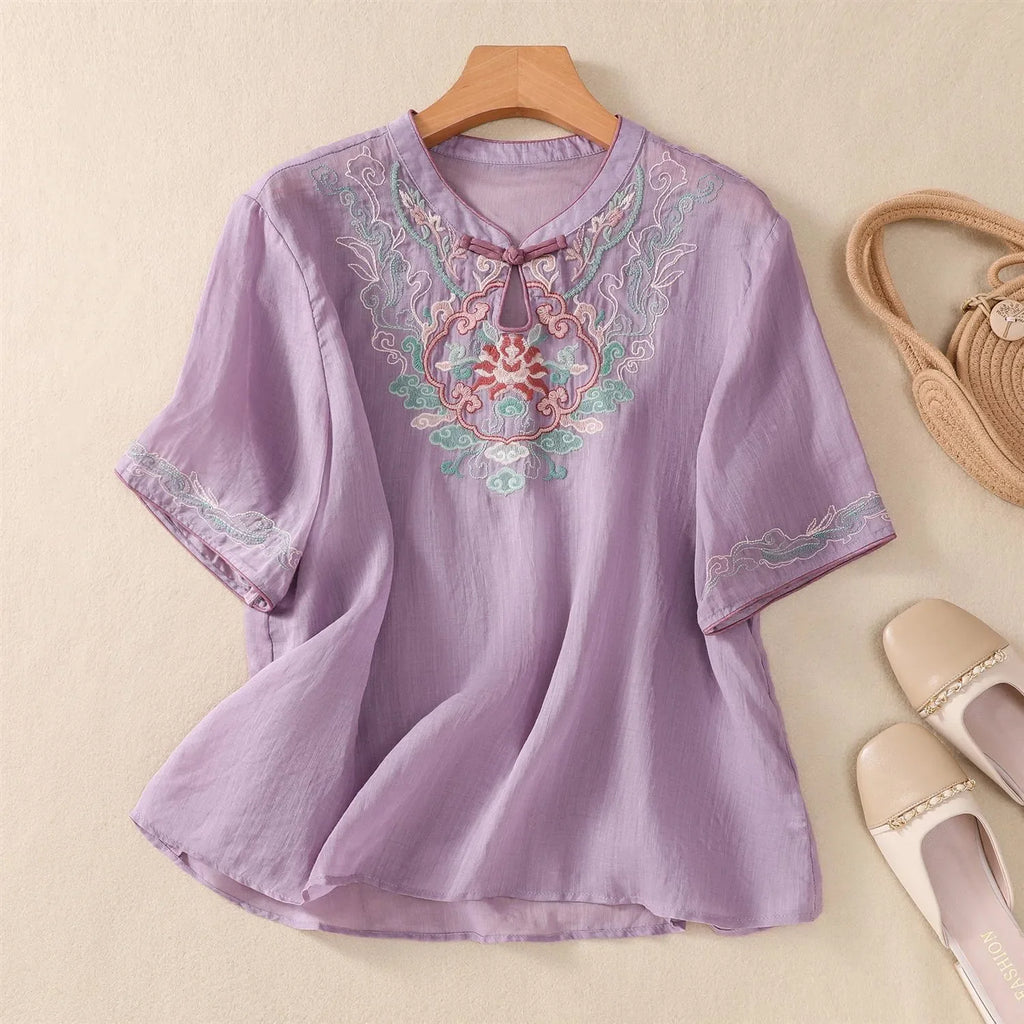 Vintage Cotton-Linen Embroidered Top